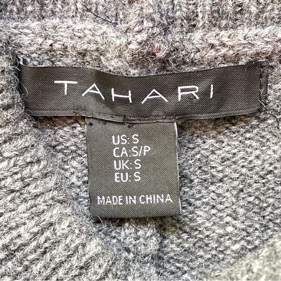 Tahari Wool & Yak Hair Striped Gray Poncho Cowl Neck Poncho Size S - Picture 3 of 7